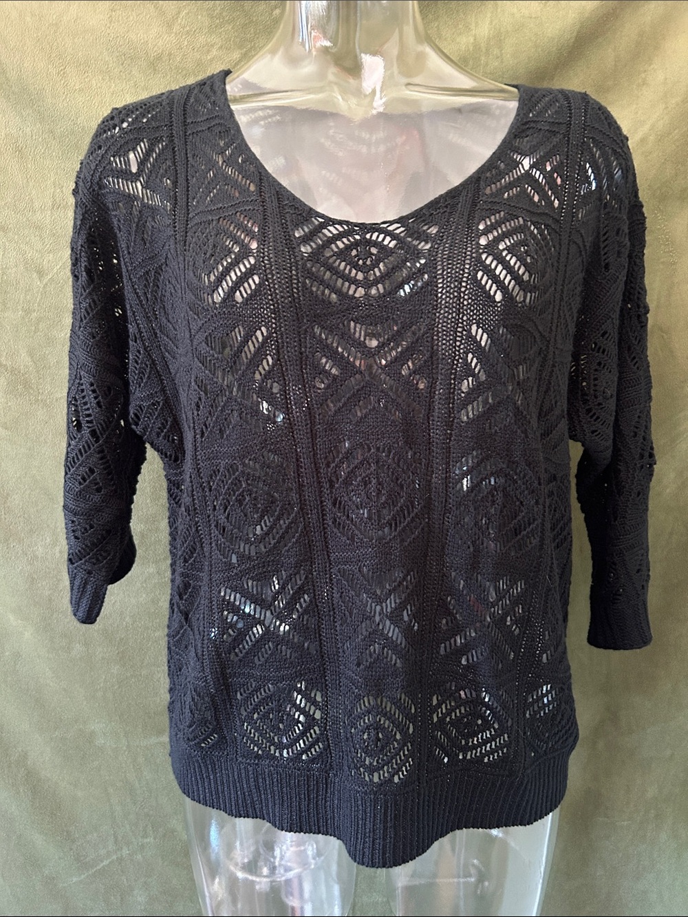Openwork Scoop-Neck Sweater - Black